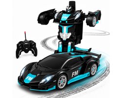Boncy® Bestuurbare RC Auto - Transformerende Lambo Blauw - Jongens Meisje Volwassenen - Robot Speelgoed Binnen & Buiten - Afstandbestuurbaar Race Drift Car - Afstandsbestuurbaar Raceauto Accu Stuntauto - Bestuurbaar Elektrisch Autos Afstandsbediening