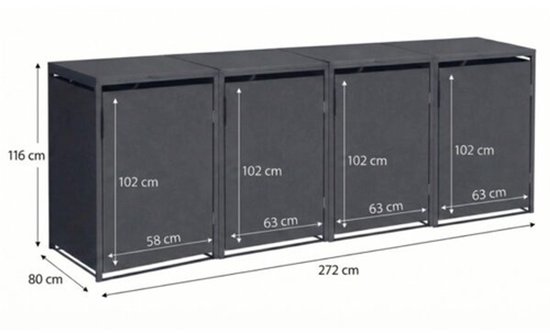 4 vakken | Premium Kliko ombouw voor 360L | Container ombouw | Afvalboxen | Antraciet