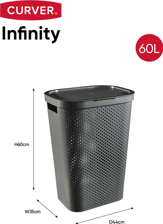 Curver Infinity Recycled Dots Wasmand met deksel - 60L - Antraciet