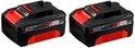 Twee zwarte en rode 18V lithium-ion Power X-Change accu's van 4.0Ah.