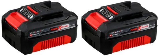 Twee zwarte en rode 18V lithium-ion Power X-Change accu's van 4.0Ah.