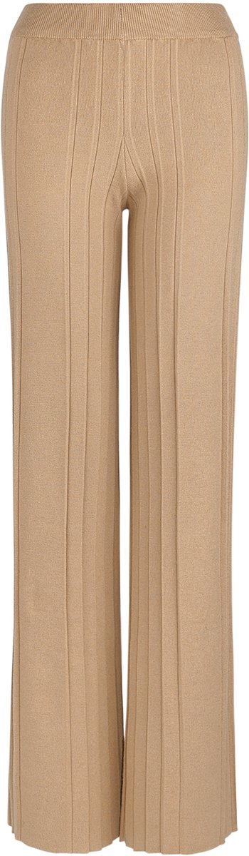Verfijnde Nylon Brede Broek met Ribbelgebreid Ontwerp - Kameel - Maat S/M