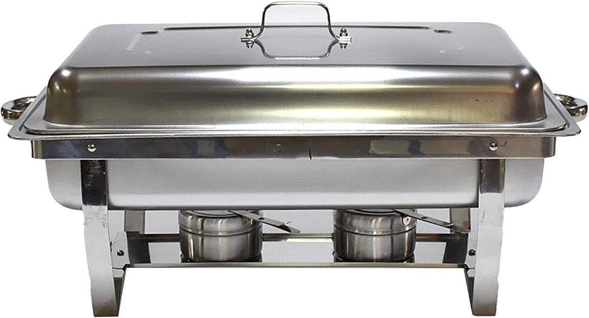 Buffet Warmer Server - Voedselverwarmer Set - Eten Warm Houden - Dubbele Tray - 55.2x26.3x35.2cm - Zilver