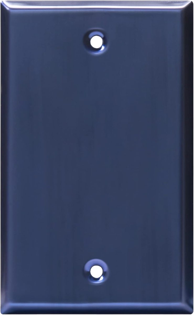 Metalen Wandplaat - Afdekplaat Blank - Stopcontact Afdekken - Corrosiebestendig Roestvrij Staal - 11.4 cm x 7.0 cm - Geborsteld Blauw
