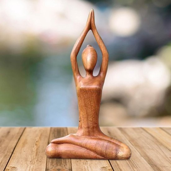 Yoga Beeld - Yogabeeldje Meisje - Meditatie Decoratie - Handgemaakt Hout - 18 cm - Bruin — afbeelding 2