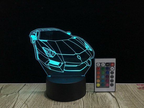 3D Sportwagen Lamp - Auto Nachtlampje - 16 Kleuren - Met Afstandsbediening - Raceauto Lamp - Kinderkamer Lamp - Sfeerlamp van LEDyourLight — afbeelding 5