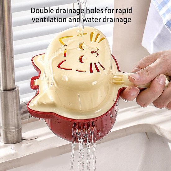Keuken Zeef Vergiet - Afvoer Mand - Fruit Wassen - Leuke Kat Vorm - 20 x 15 x 8 cm — afbeelding 5