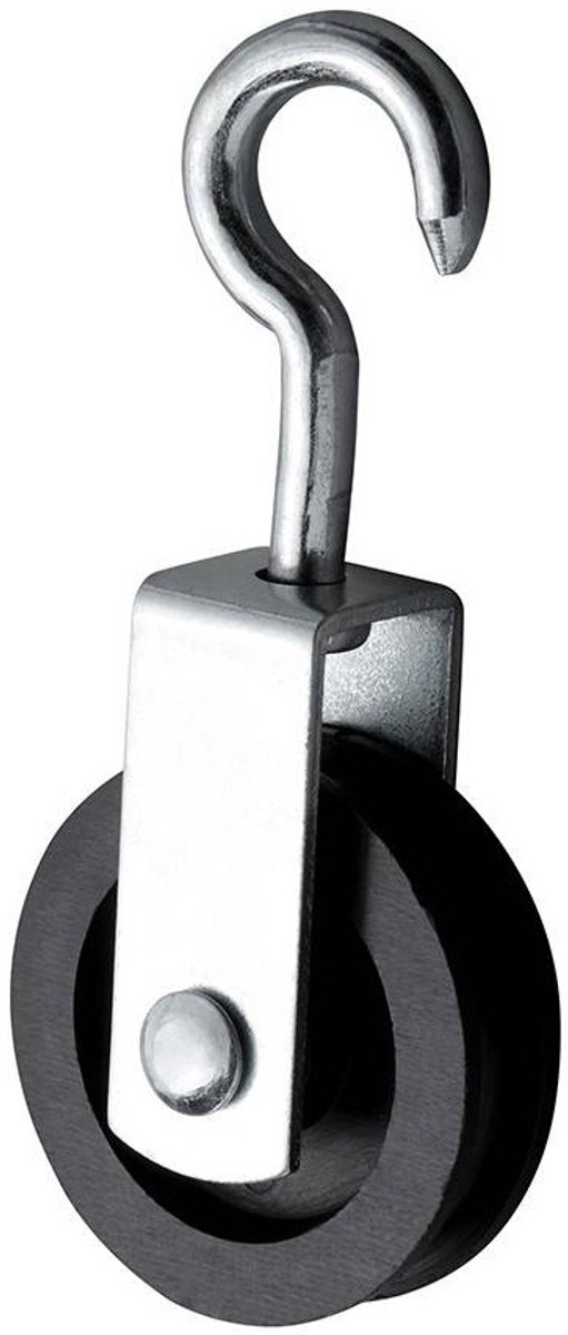 50 mm 11 mm diameter kabel hang katrol met spitste haak - hangkatrol - trekkatrol - haakkatrol - ophangkatrol - katrollen