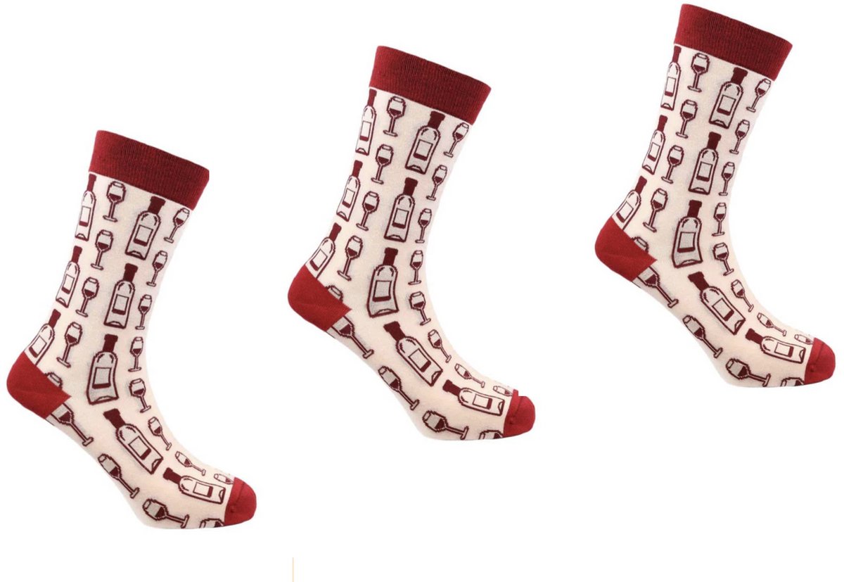 SEXY SOCKS Wine o’clock Sokken Set 3 Paar – Grappige Bamboe Sokken met Wine o’clock Design – Unisex Dames & Heren One Size – Origineel Verjaardagscadeau & Kerstcadeau voor Hem en Haar – Comfortabele Gebreide Casual Sokken