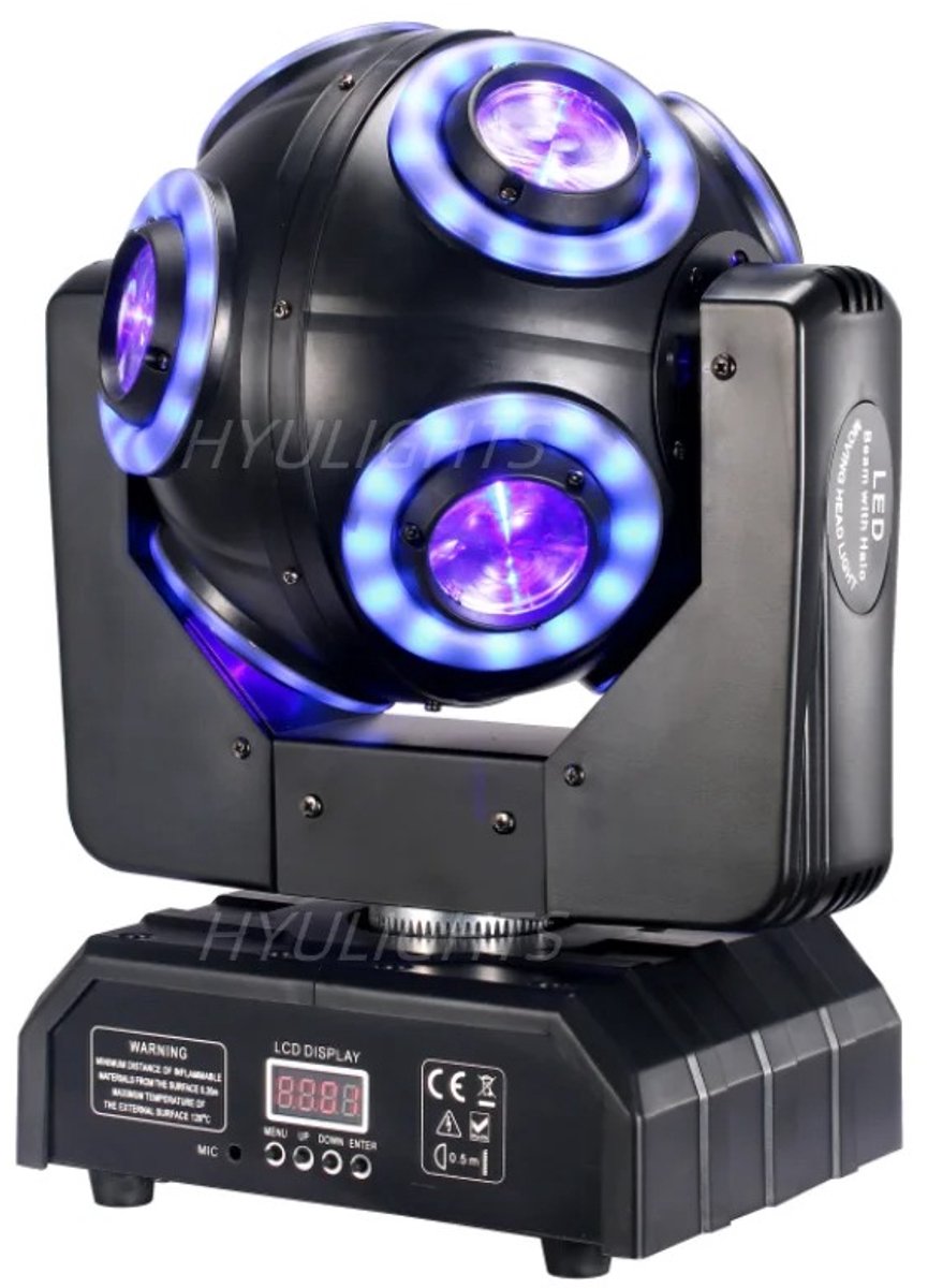 UFTA LED Moving Head Ball - RGBW 4in1 DMX Podiumverlichting - 8x15W Halo Stroboscoop - 360° Oneindige Rotatie DJ Disco - Zwart