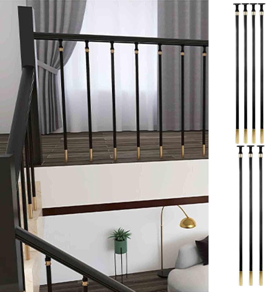 Balusters Trapspijlenset - Baluster Spindels - Huis Decoratie - Verstelbare Beugel - 7 stuks - Zwart