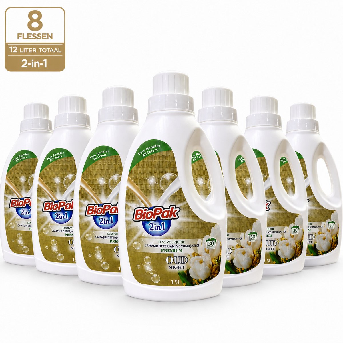 BioPak 2-in-1 Vloeibaar Wasmiddel & Wasverzachter Oud Night – 8 x 1,5 Liter – 12 Liter Totaal – Voor Gekleurde Was – Tot 240 Wasbeurten