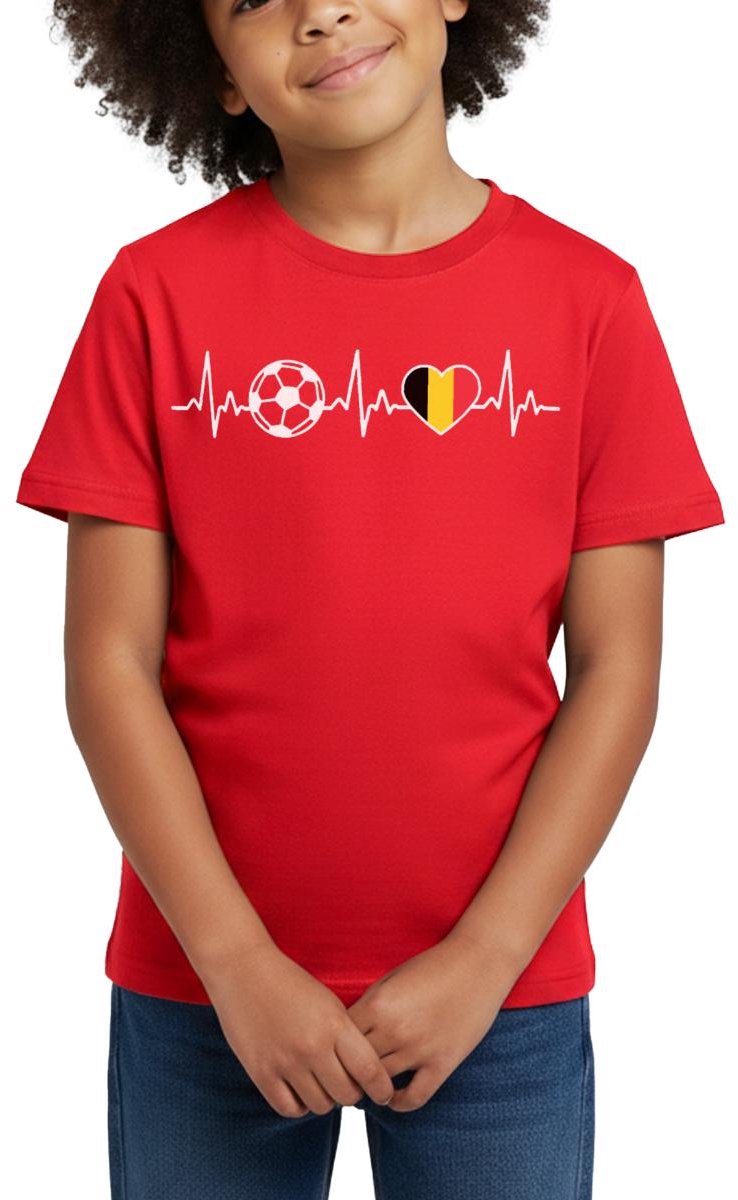België Voetbal Shirt Voetbal Hartslag T-Shirt Kinderen