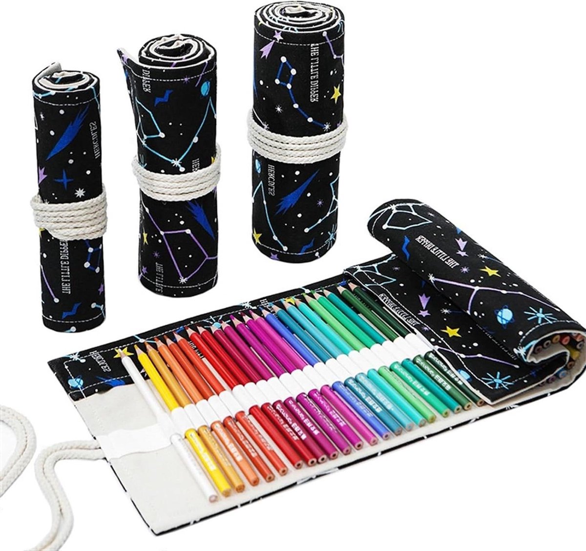 Pennen etui - Rol etui - Kunst benodigdheden - Lichtgewicht en afwasbaar - 48 vakken - Blauw