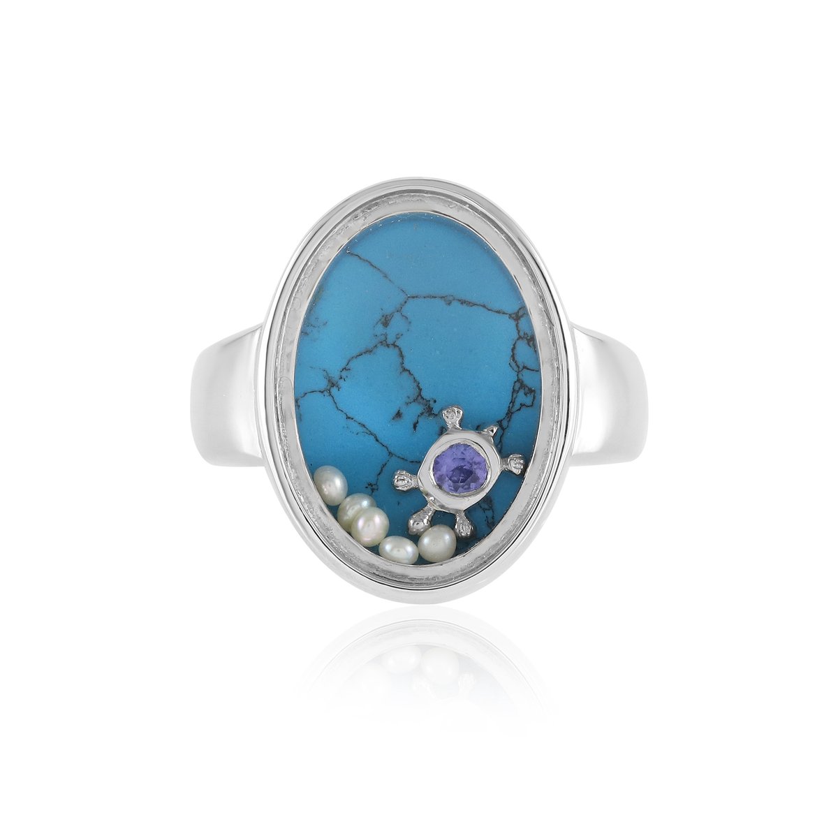 Cavill - Zilveren ring dames - 925 sterling zilver rhodium - Blauwe Howliet Ovaal 2,466 ct - Tanzaniet & Zoetwaterparels - Stijlvolle statement ring