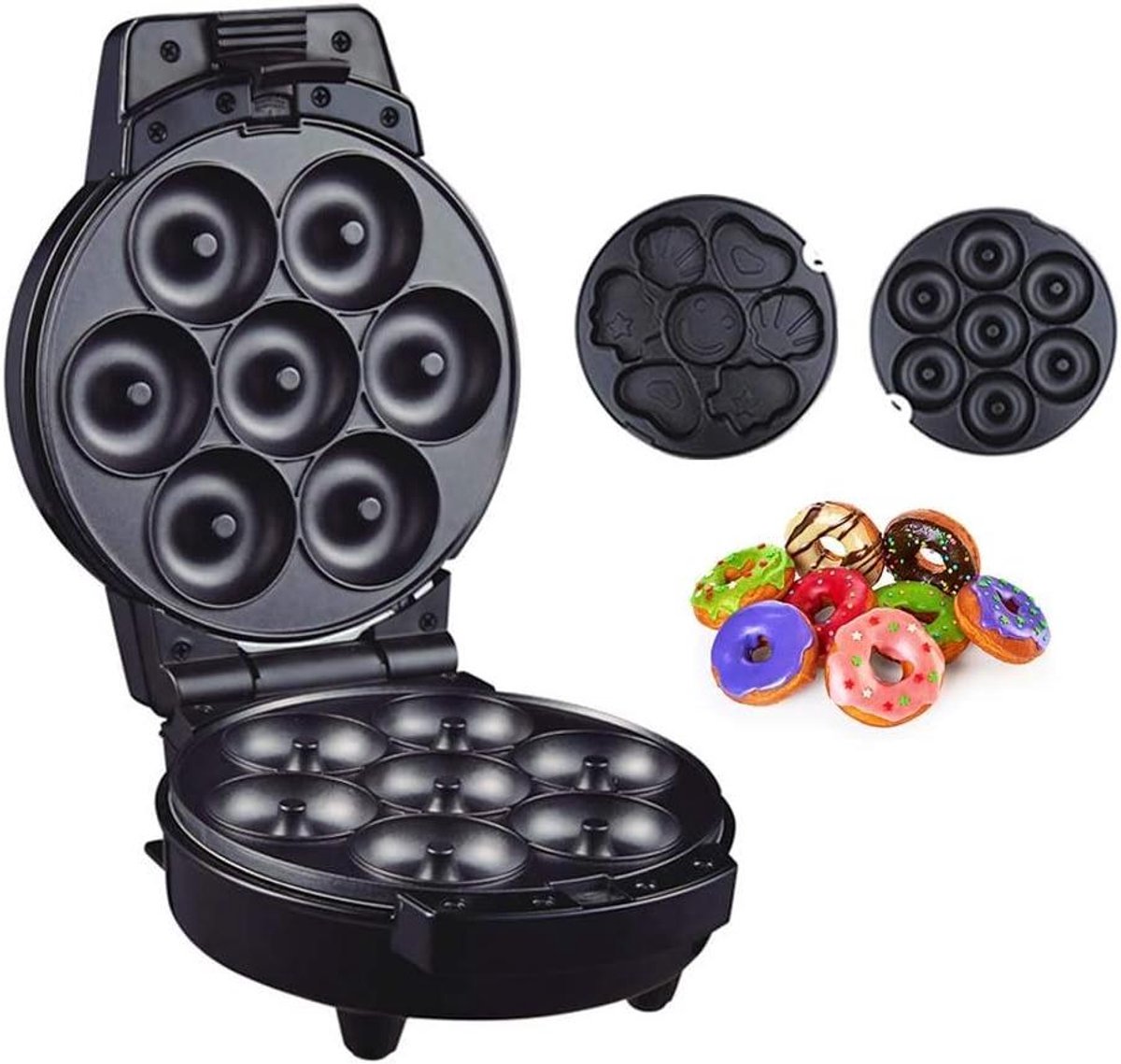 Elektrische Donut Maker - Cake Machine - Snel Ontbijt Maken - Verwisselbare Platen - 7 Holtes - Zilver
