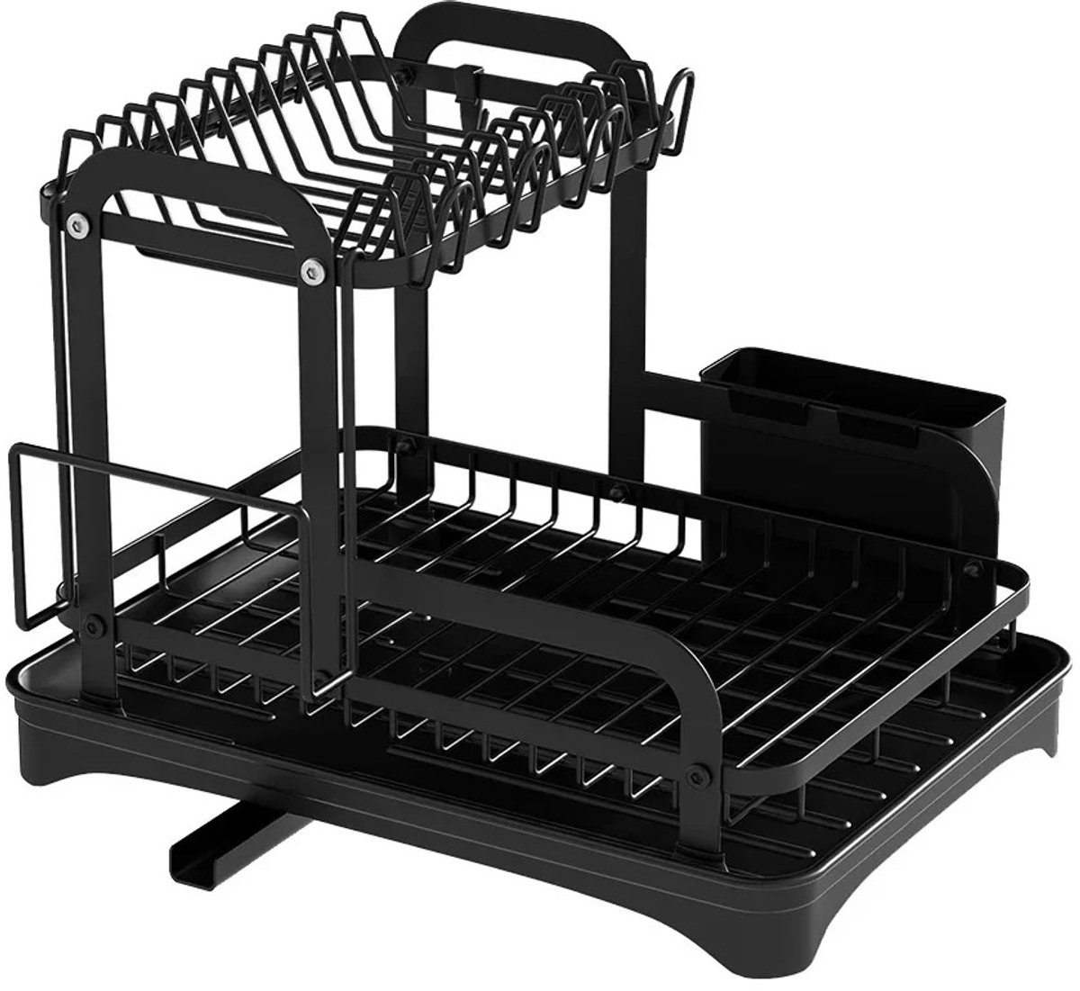 Cherrys Finds - Afdruiprek 2-Laags - Afdruiprek Keuken - Servies Droogrek - Bestekhouder - Bordenrek - Metalen Keuken Organizer - 42 x 30 x 32cm - Zwart