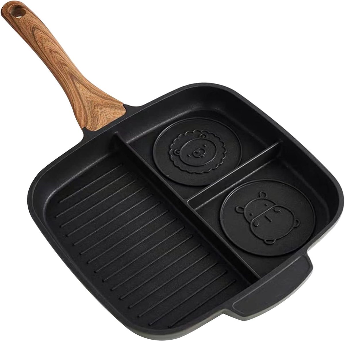 Pannenkoekenpan Dierengezicht - Koekenpan - Leuke pannenkoeken maken - Twee gezichten - 30 cm - Zwart