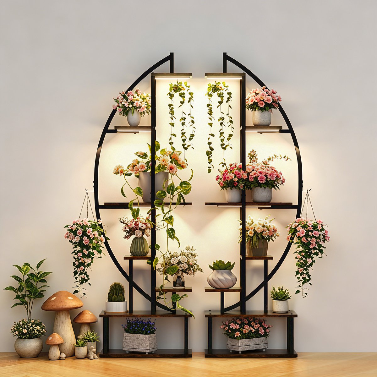 unho Luxe Plantenrek met Groeilamp - 14 Lagen & Interieur Sfeerverlichting - Industrieel Hout & Metaal - Inclusief Timer & Anti-kantelset - 100x26x165cm