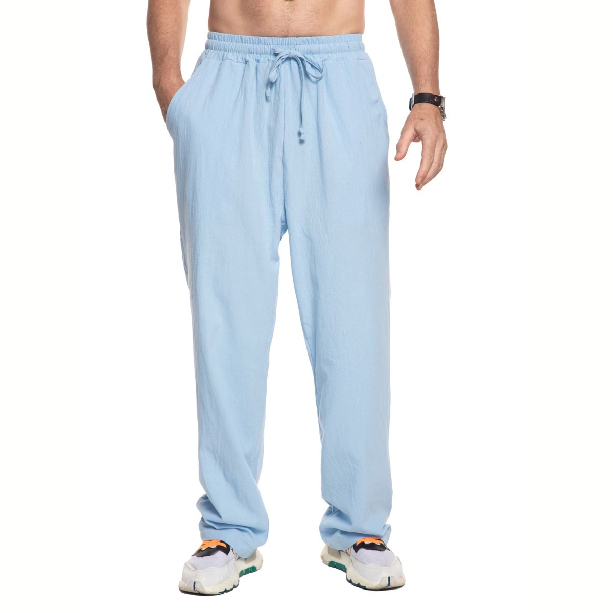 Currero Linnen Broek Heren - Zomerbroek - Volwassenen - Lange Broek - Pantalon - Strandbroek - Zomer - Ibiza Stijl - Hemelsblauw L