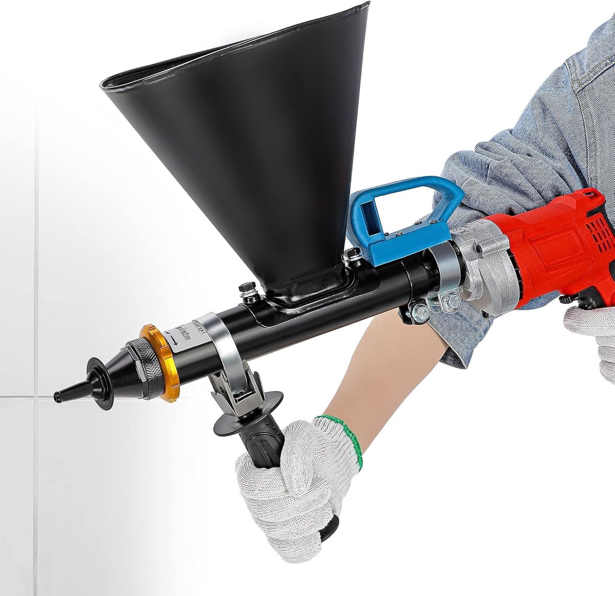 Elektrisch Mortierpistool - Voegmachine Grouting Tool - Beton Reparatie - Dubbele Spuitmond - 51x23x40cm - Grijs