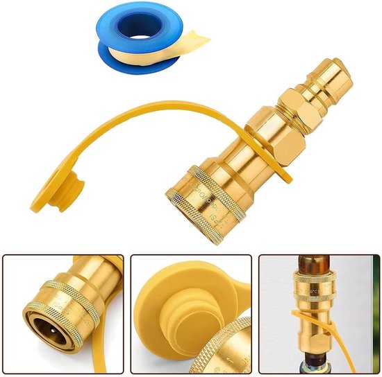 Gas Snelkoppeling Set - Messing Connector - Apparaten Aansluiten - Automatische Afslag - 1/2 Inch - Geel — afbeelding 2