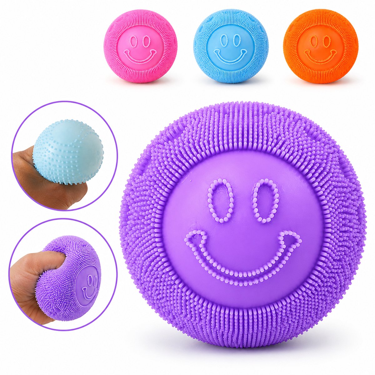 Smiley Squishy Stressbal Paars – Fidget Toy – Anti Stress Knijp Speelgoed voor Kinderen en Volwassenen