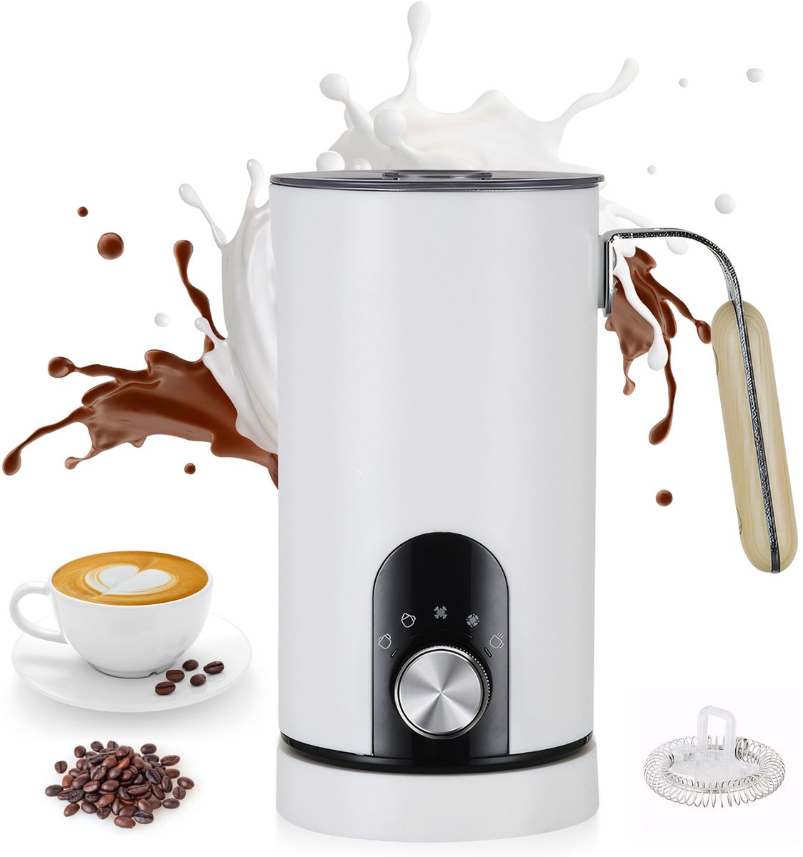 SHANNA 5-in-1 Automatische Elektrische Melkopschuimer - Warm & Koud 5 Standen - Stille Melkschuimmaker - Met 350ml Schaal - PFAS Vrij - Voor Thuis Koffie