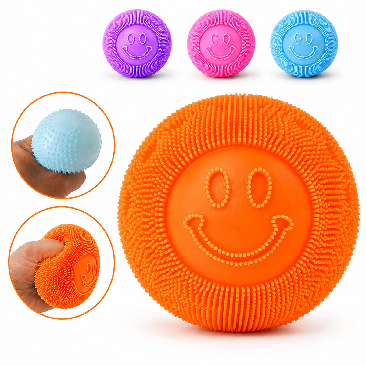 Smiley Squishy Stressbal Oranje – Fidget Toy – Anti Stress Knijp Speelgoed voor Kinderen en Volwassenen