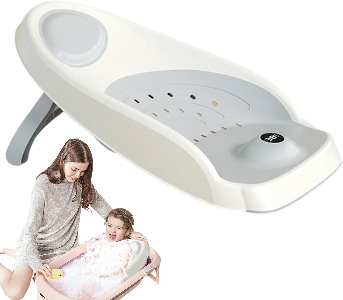 Badzitje voor kinderen - Baby douchestoel - Veilig Baden - Intelligente Temperatuurherinnering - 8.3 x 33.6 x 8.3 cm - Grijs