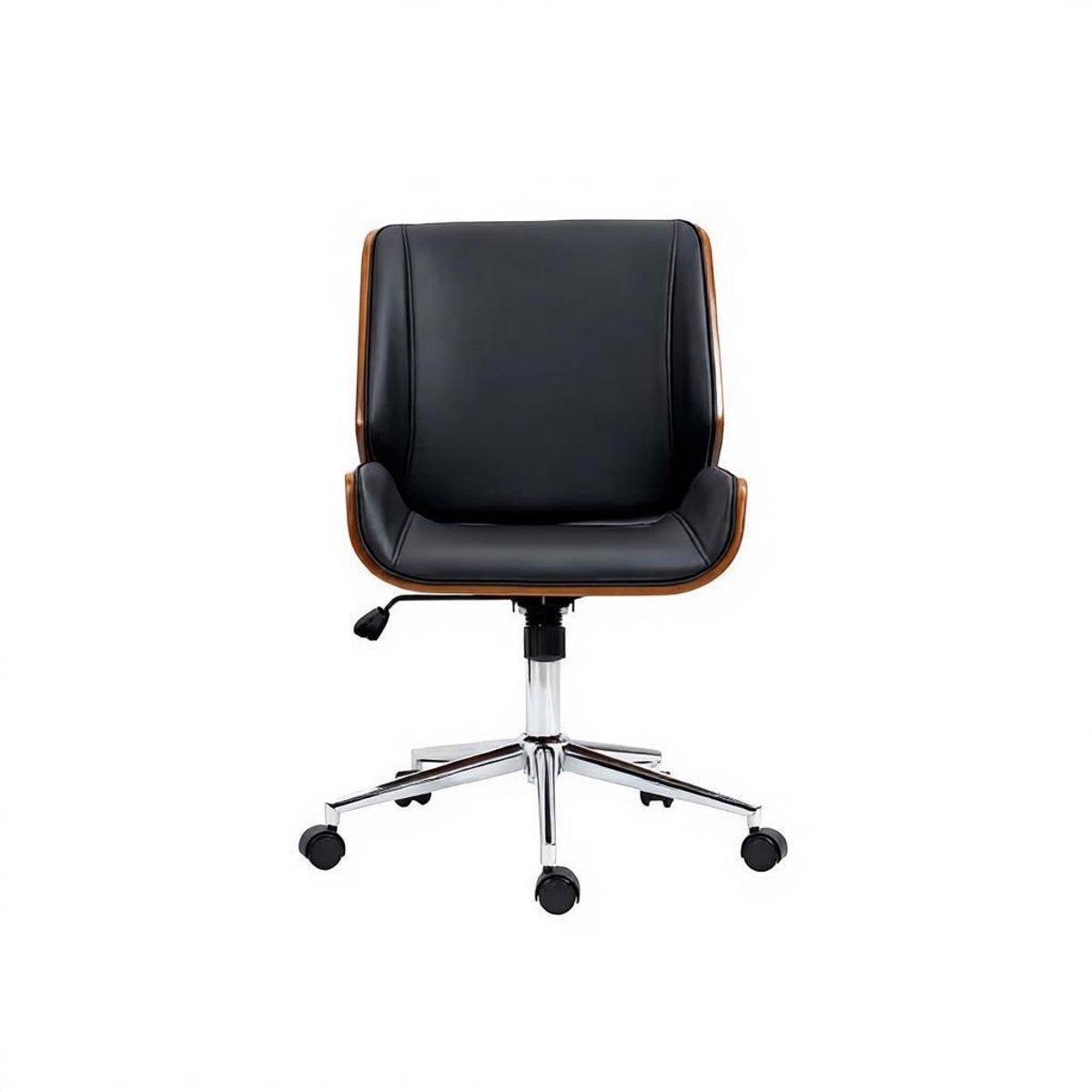 COVREO Bureaustoel 53x60x86-96 cm zwart donkerbruin, kunstleer houtlook