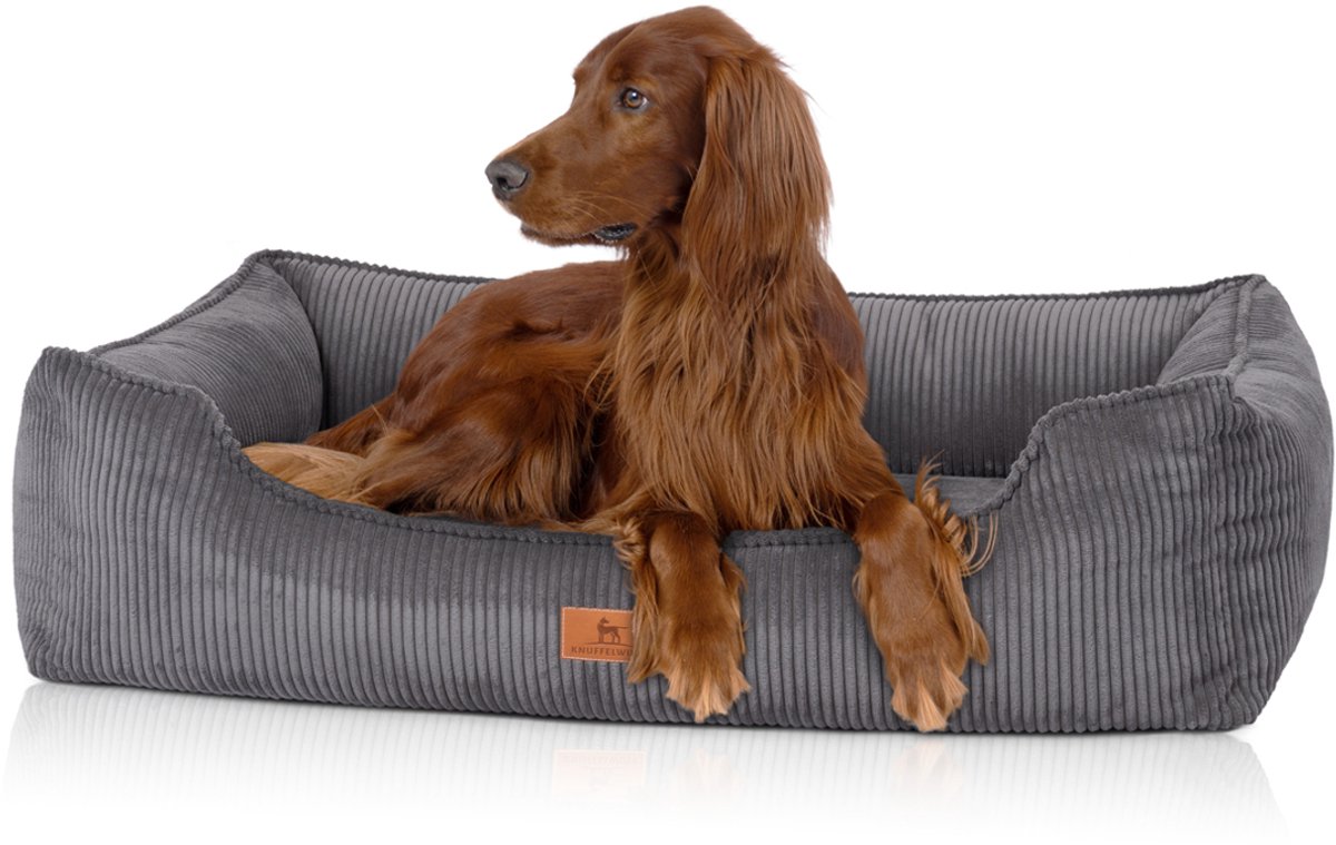 Knuffelwuff orthopedisch hondenbed van ribfluweel met handgeweven uiterlijk Nunavut XXXL 150 x 105cm Grijs