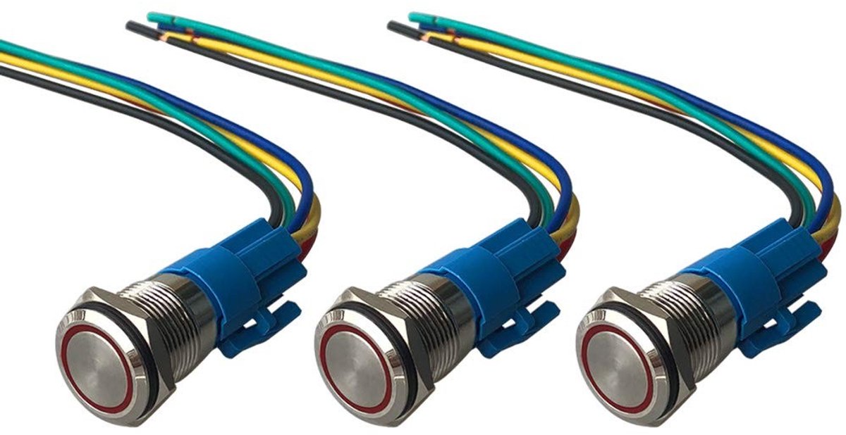 SolidKeus - 3 Stuks Push Button Schakelaar met LED Verlichting