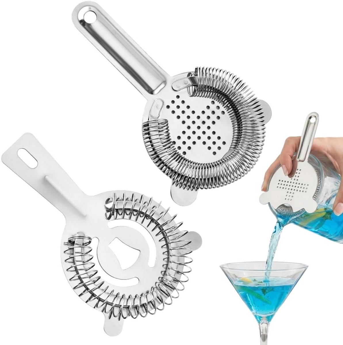 SolidKeus - Set van 2 Roestvrijstalen Cocktailzeven voor Thuis en Bar