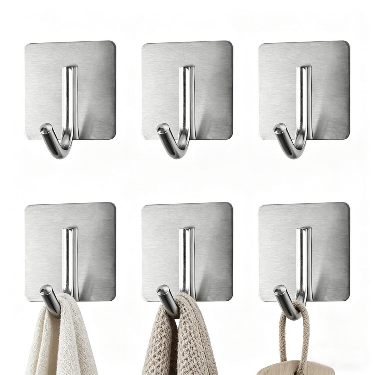 SolidKeus - Set van 6 Zelfklevende Wandhaken van Roestvrij Staal