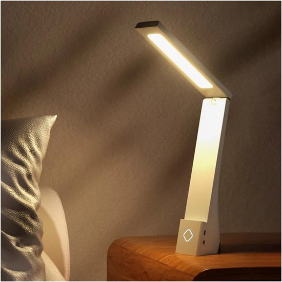 Opvouwbare LED Bureaulamp Met USB Oplaadbare Batterij - Tafellamp Voor Lezen En Studeren - Dimbare Leeslamp Voor Bureau Nachtkastje Slaapkamer En Kinderkamer - Snoerloos Of Met Adapter Te Gebruiken - Ruimtebesparend En Verstelbaar - Wit van SNQ — afbeelding 5