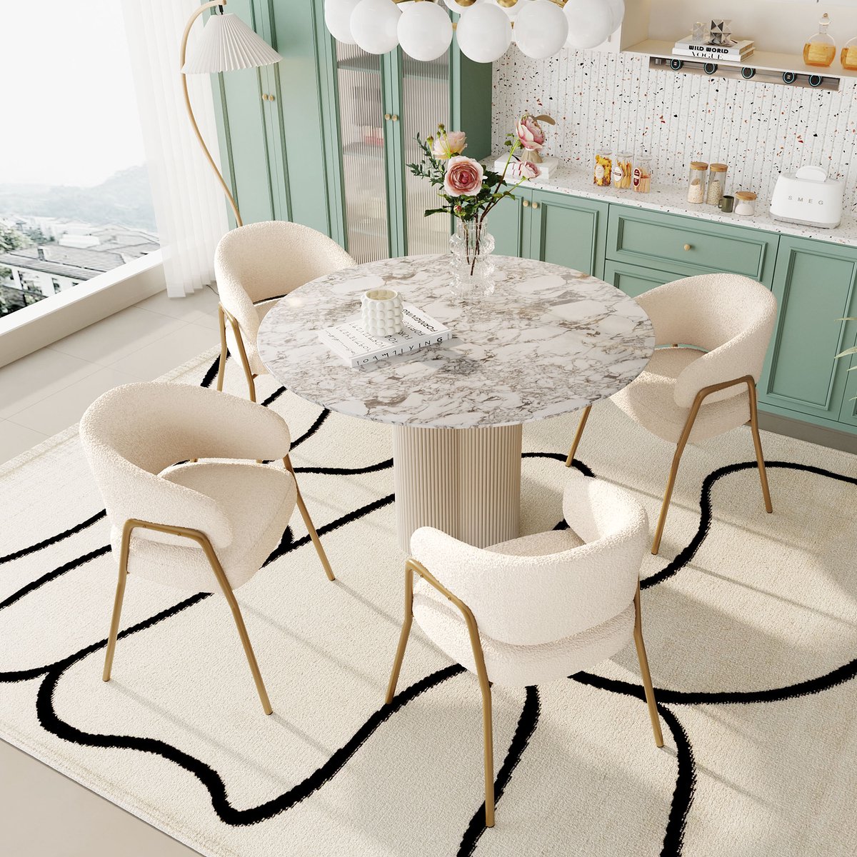 Welltin Eetkamerstoelen Set van 4 - Witte stoel - Zachte stoel - Gouden poten - Stoel met metalen frame - Luxe keukenstoel - Comfortabele stoel - Woonkamer stoel - Design stoel