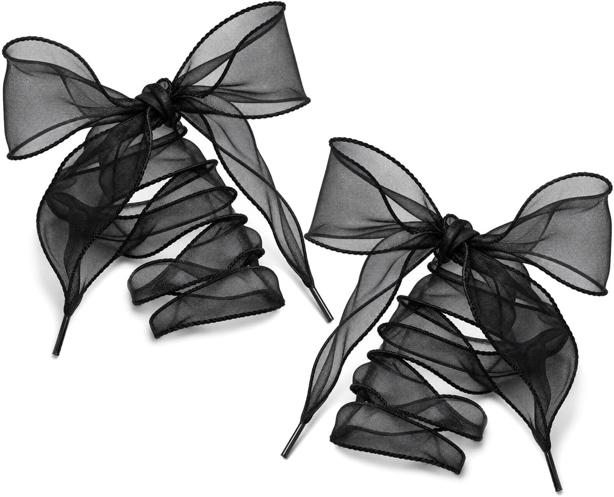 SolidKeus - 2 Paar Organza Veters 4cm Breed voor Sneakers en Sportschoenen Zwart