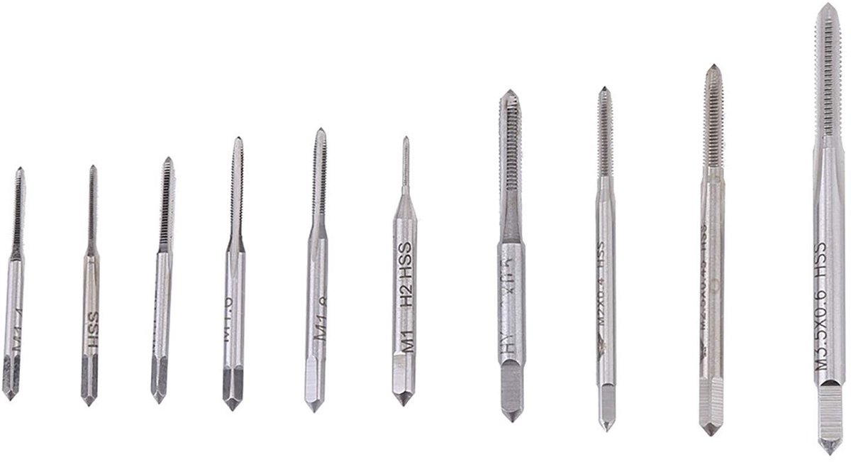 SolidKeus - Set van 10 Mini HSS Handtaps voor Schroefdraad M1 tot M3.5