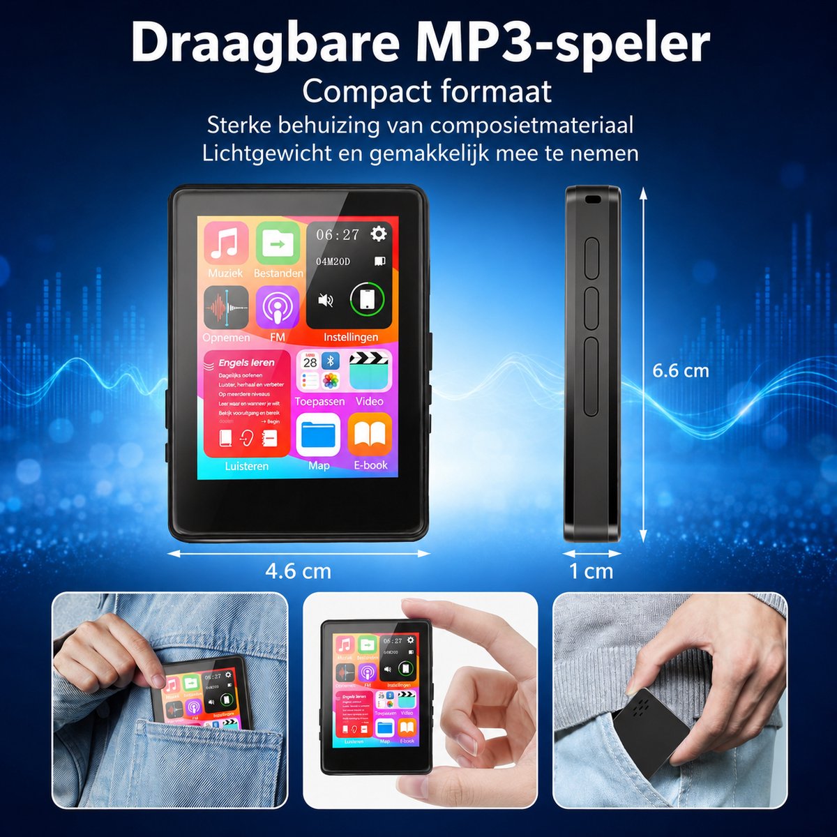 64GB MP3-Speler met Bluetooth 5.3 - 2.4 Inch Touchscreen - FM-Radio - Recorder - HiFi Geluid - Bedrade Oordopjes