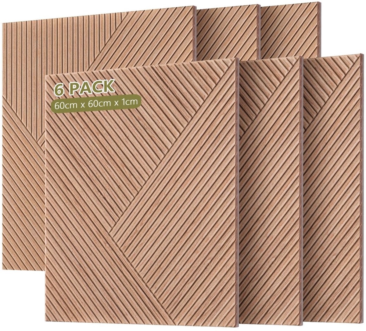 SolidKeus - Grote Akoestische Panelen met Houtpatroon - 6 Stuks 60x60cm
