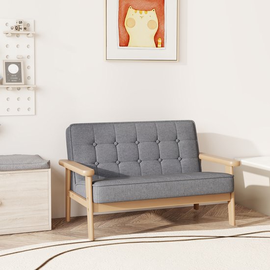 AIYAPLAY Kinderbankje Kortpolige stof, rubberhout 77L x 42B x 48H cm Grijs van AIYAPLAY — afbeelding 2