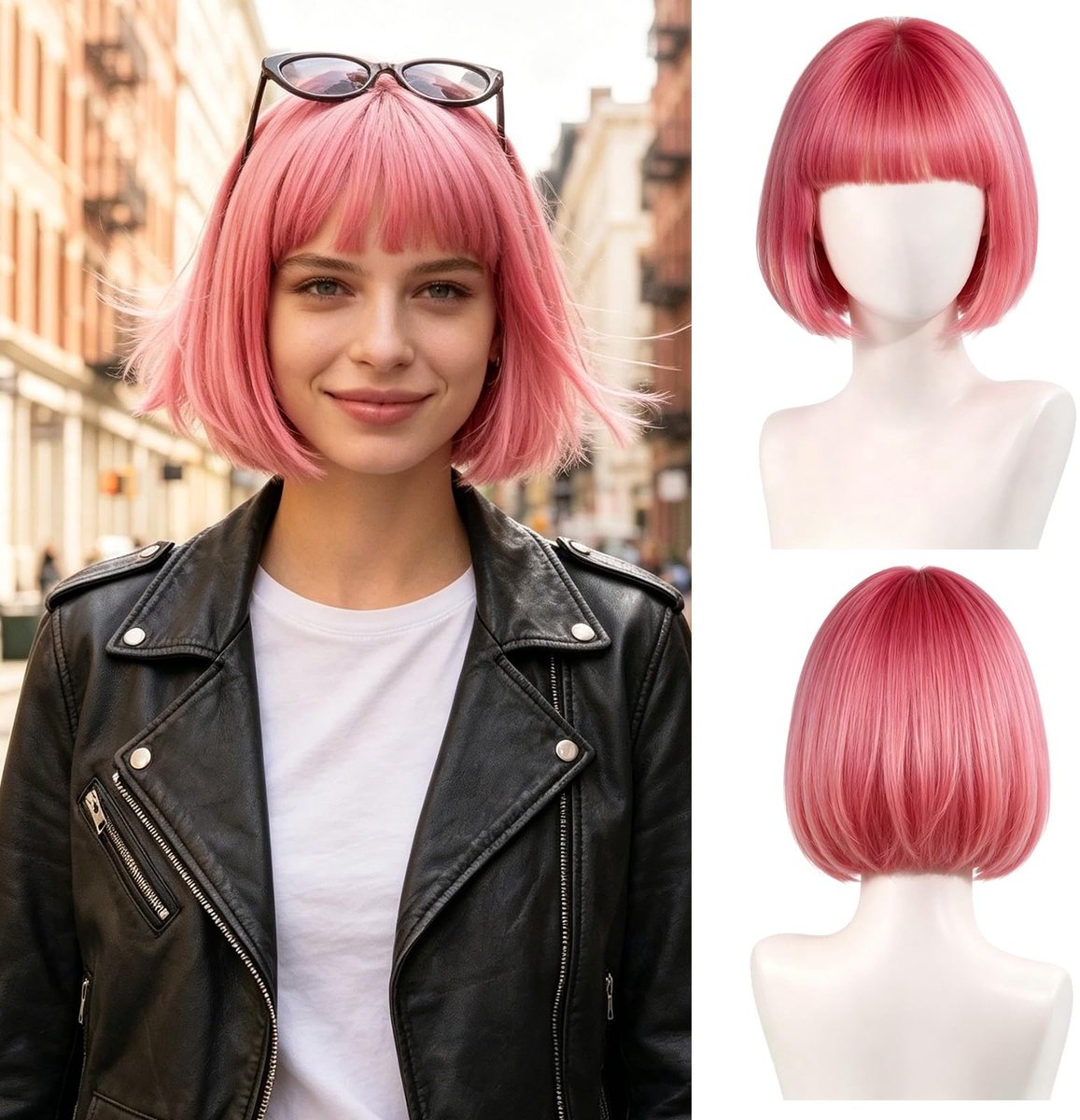 SolidKeus - Roze Pruik met Pony voor Dames voor Cosplay en Feesten