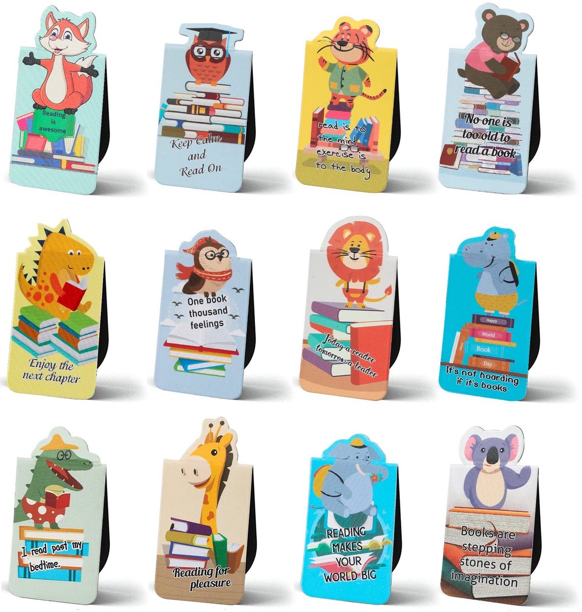 SolidKeus - Set van 24 Magnetische Boekenleggers met Dierenprint