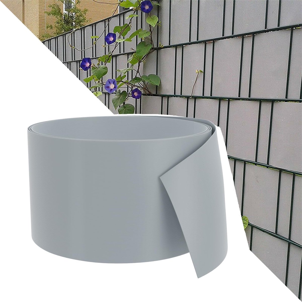 SolidKeus - Inkijkwerende PVC Stroken voor Hek 7,5m x 19cm Grijs