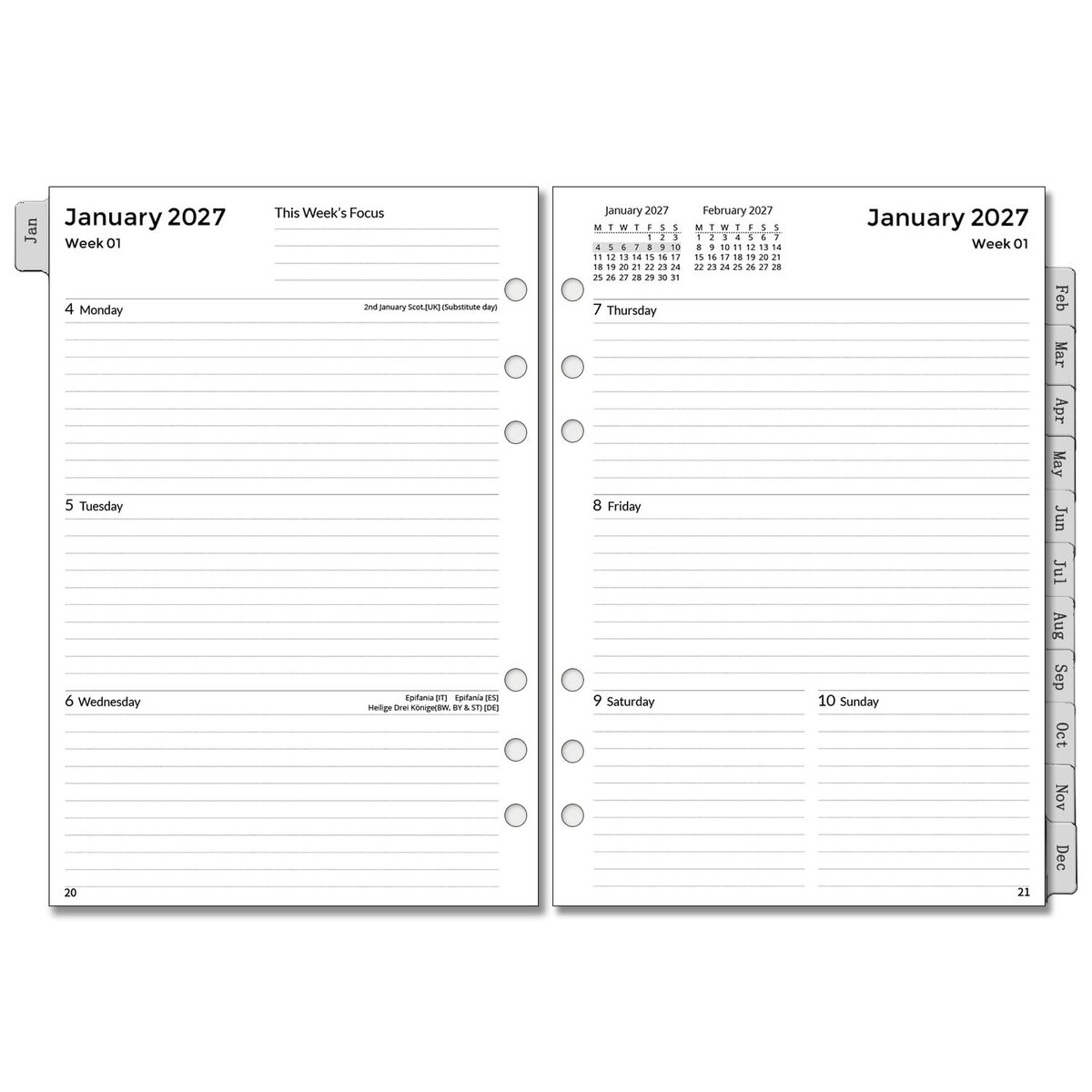 SolidKeus - A5 Kalender Navulling 2027 met Maand- en Weekoverzichten