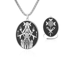 SolidKeus - Hekate Triple Moon Goddess Ketting van RVS