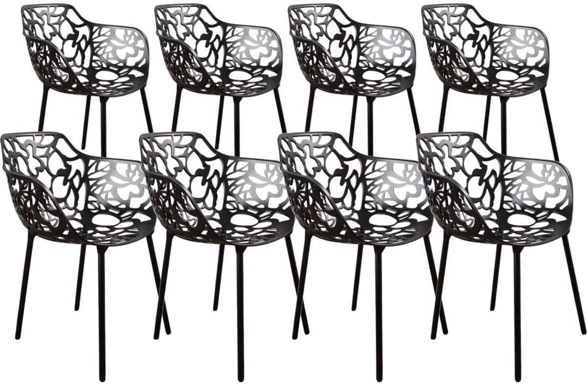 DS4U® - Cast eetkamerstoel - Set van 8 - Zwart - Aluminium - Met armleuning