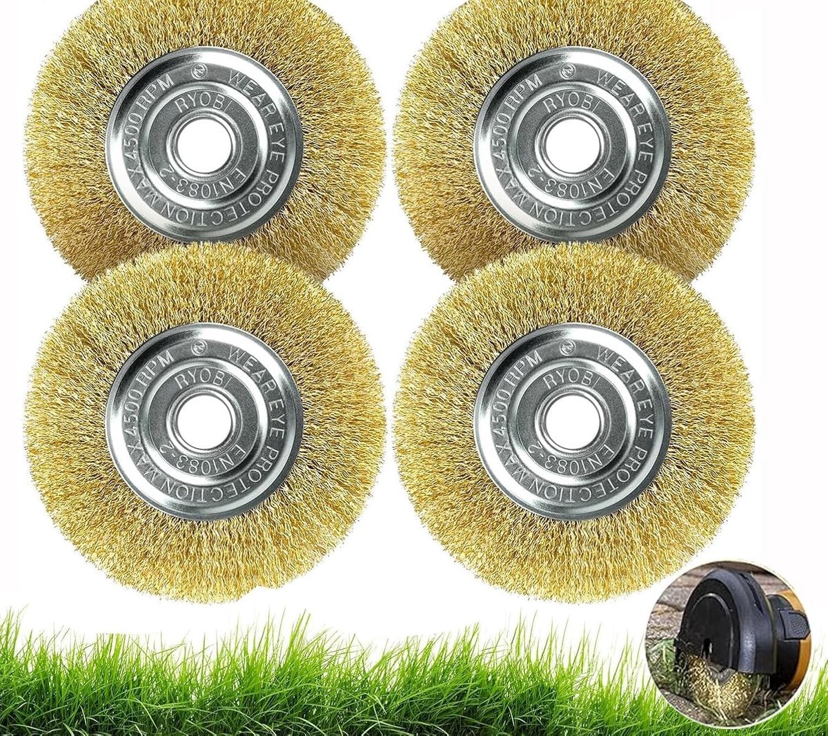 Set van 4 Grondborstels voor Tuinonderhoud - Ideaal voor het Verwijderen van Mos, Onkruid en Vuil uit Joints met een Diameter van 11,5 cm