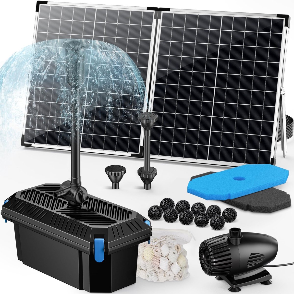 SolidKeus - Zonne-energie Vijverfilter en Fonteinset voor Koi Vijvers
